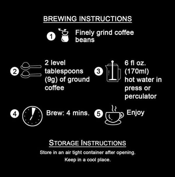 Brewing and storing instructions for Jamaican Blue Mountain Coffee